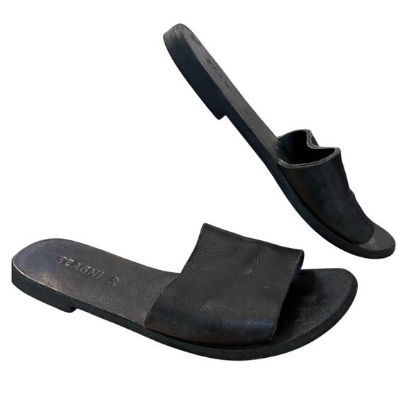 St. Agni Black Leather Slide Sandals - Picture 3 of 6